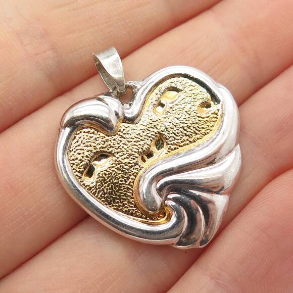 Other - 925 Sterling Silver 2-Tone Vintage Gorham Ribbed Heart Pendant